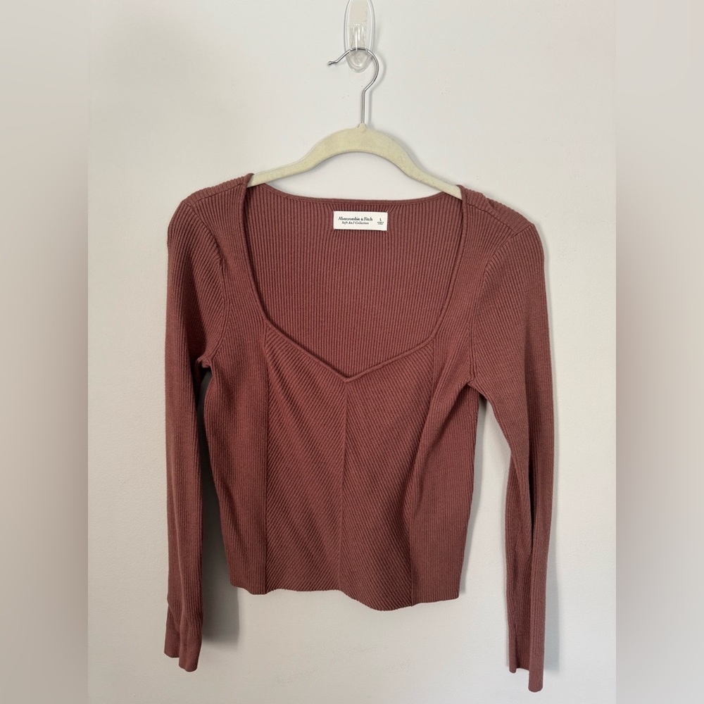 Abercrombie & Fitch Brown Fitted Ribbed Blouse